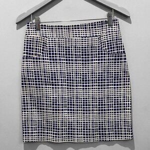 Aqua Navy and White Grid Pencil Skirt Size small